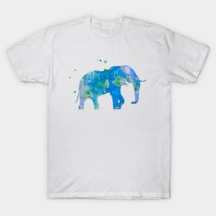 Blue and Green Elephant Watercolor Painting T-Shirt